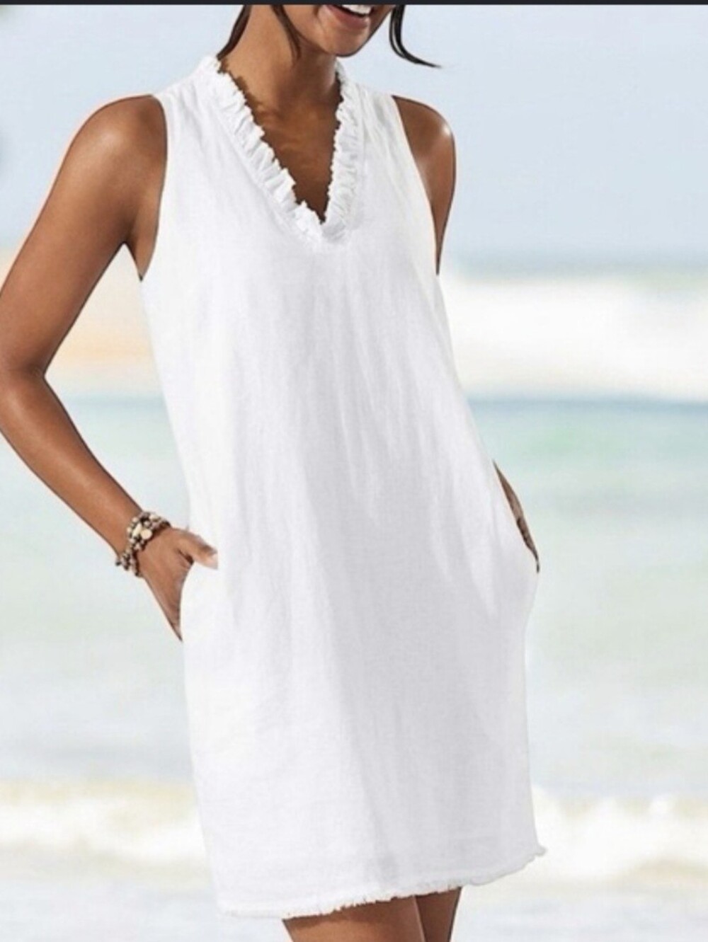 100% Linen Tommy Bahama Fray Hem Dress